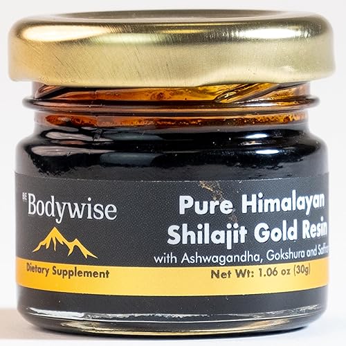 Be Bodywise Resina Shilajit pura del Himalaya Gold I Probada en laboratorio I Ashwagandha, Gokshura y azafrán I Ácido fúlvico y minerales traza I