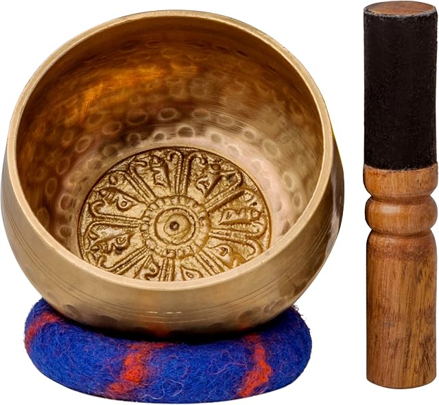 Tibetan Singing Bowl Set with Healing Mantra Engravings  Buddha Meditation Sound Bowl Handcrafted in Nepal  Yoga, Healing, Stress Relief, Mindfulness