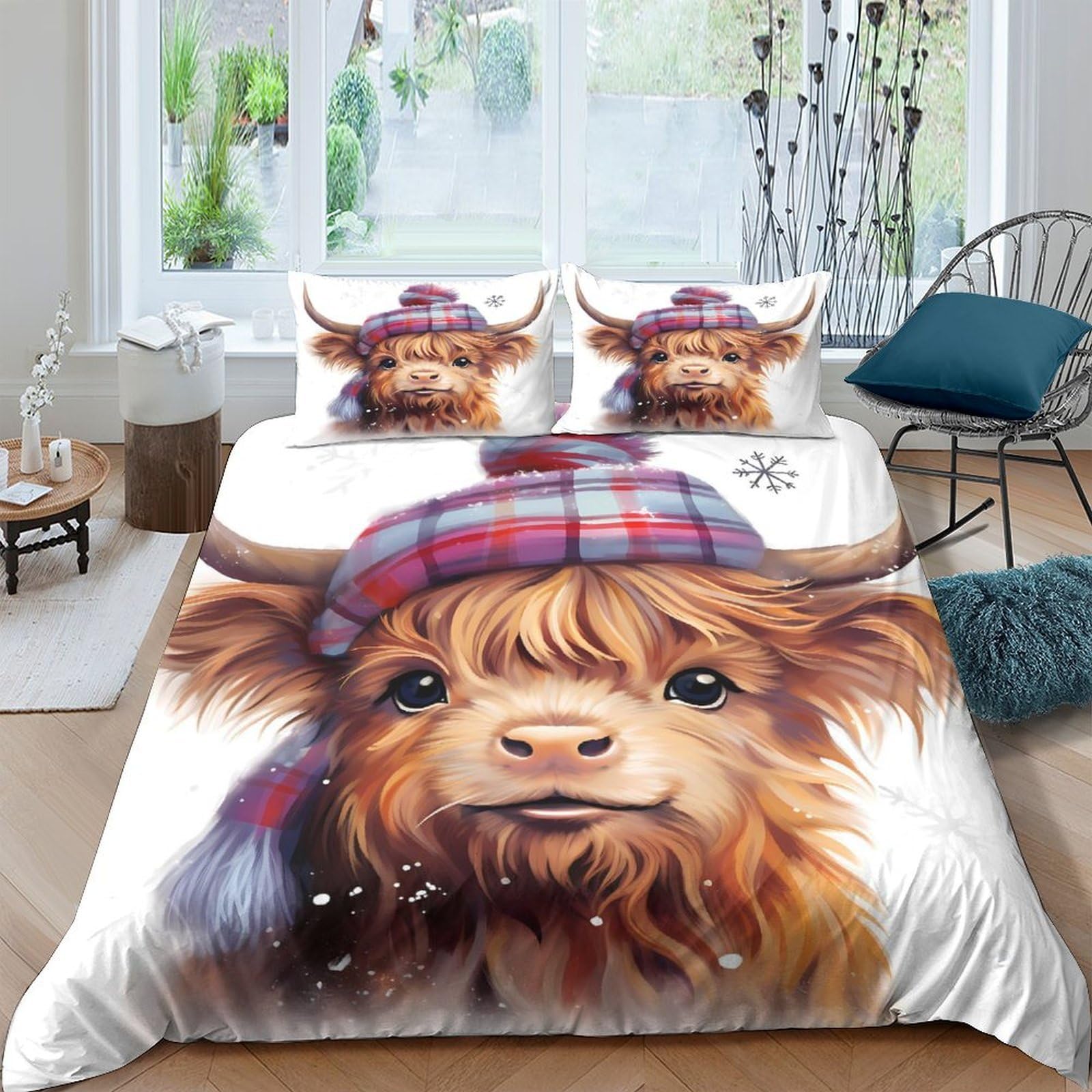 Ctjqhvkz Style-3 3D Printed Highland Cow Fitted Sheet Microfiber Soft Brown Plaid Bed Sheet For Bedroom Guest Room Decor Easy Care Single（135X200cm）