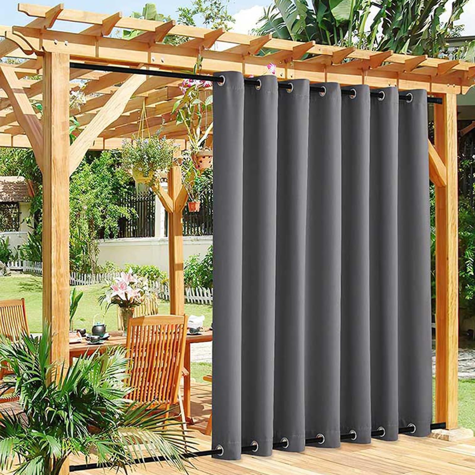 GUAWJRZDP Outdoor Curtain, Outdoor Drape Panels,1 panel, with eyelets at the top and bottom, UV protection, opaque, for gazebo terrace pergola balcony (Color : Gray, Size : W300xH240cm)