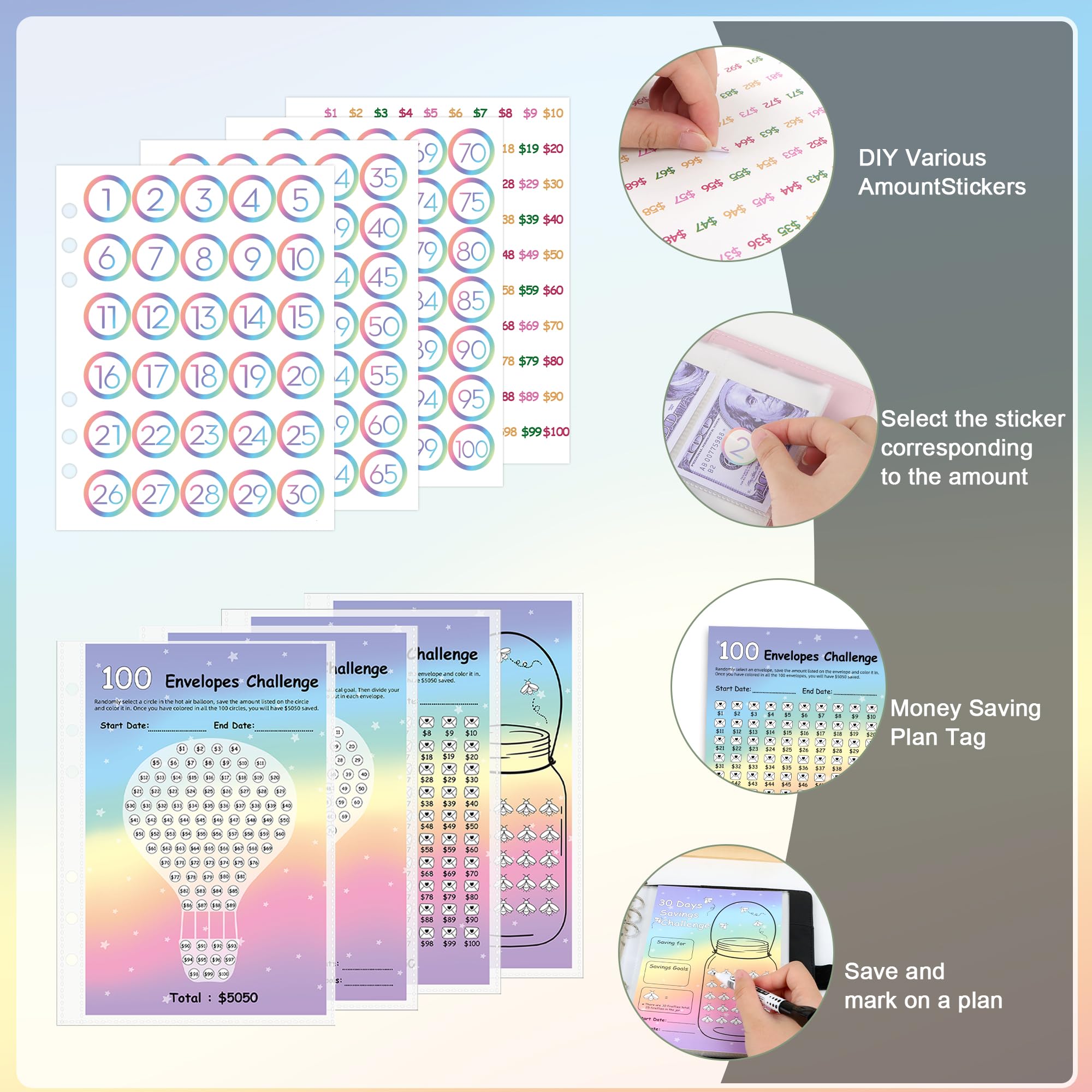 Amazon | 100封筒 マネーセービングチャレンジバインダー 貯蓄