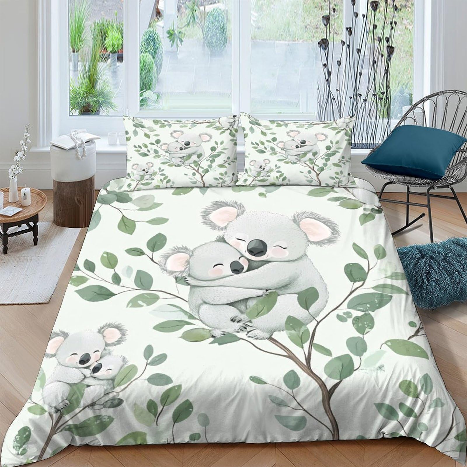 Ctjqhvkz Style-9 3D Printed Cartoon Koala Fitted Sheet Microfiber Soft Green Leaves Bed Cover For Bedroom Guest Room Mattress Protection Decor Single（135X200cm）