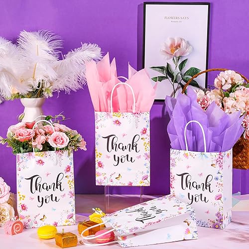Miniatura 10 de 30 bolsas de regalo de agradecimiento con papel de seda dorado con asa para negocios, compras, bodas, baby shower, recuerdos de fiesta (naranja)