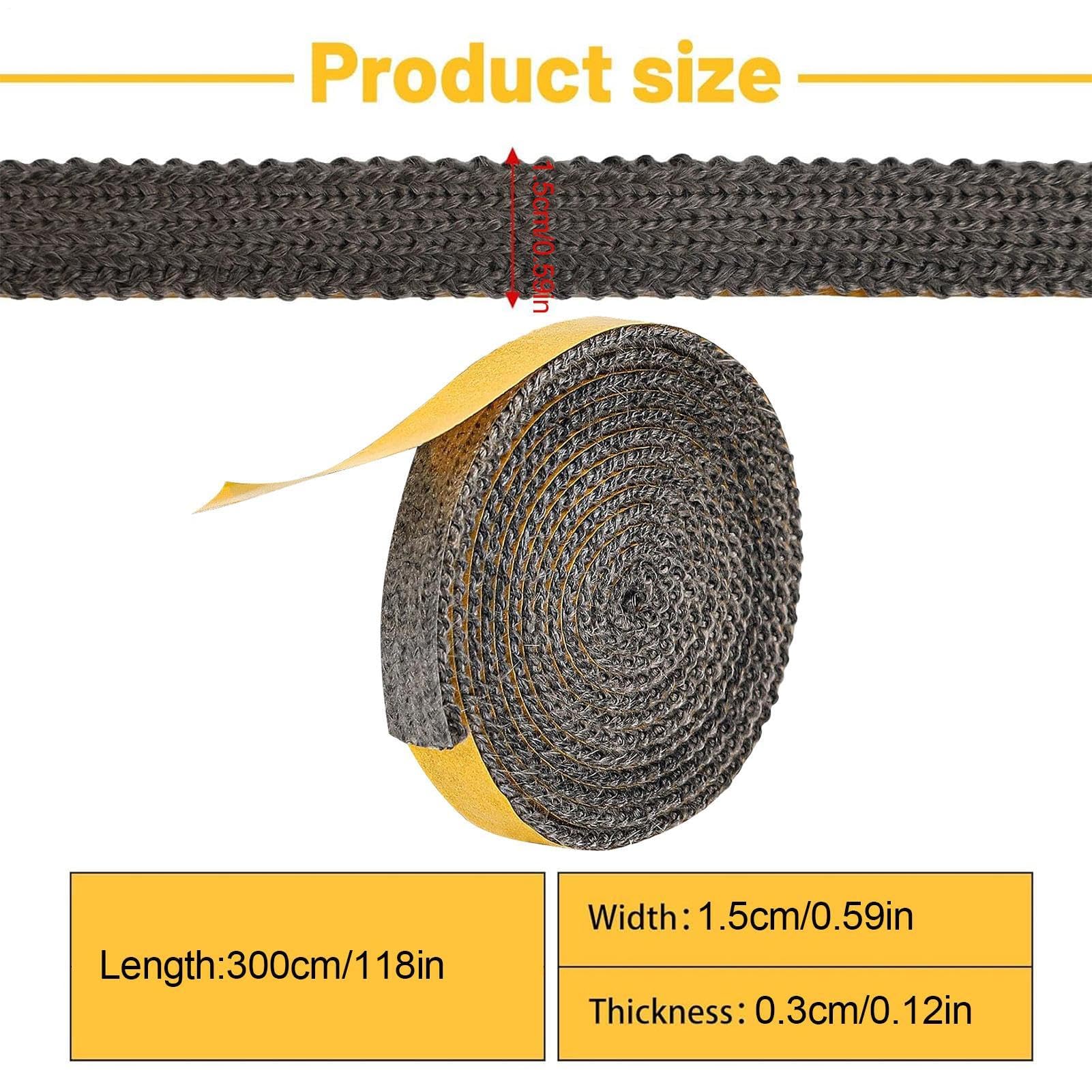 Nastro di guarnizione per stufe ad alta temperatura, in fibra di vetro, per camini a legna, isolamento adesivo (3 mm x 15 mm x 3 m)