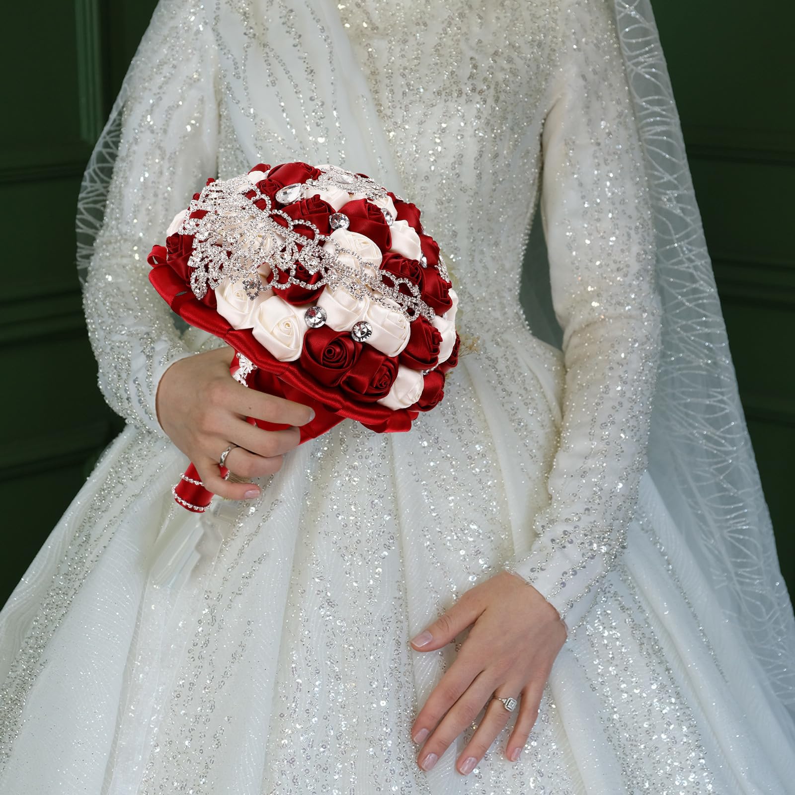 jojofuny Bouquet da Sposa e Damigella Rose Artificiali, Strass