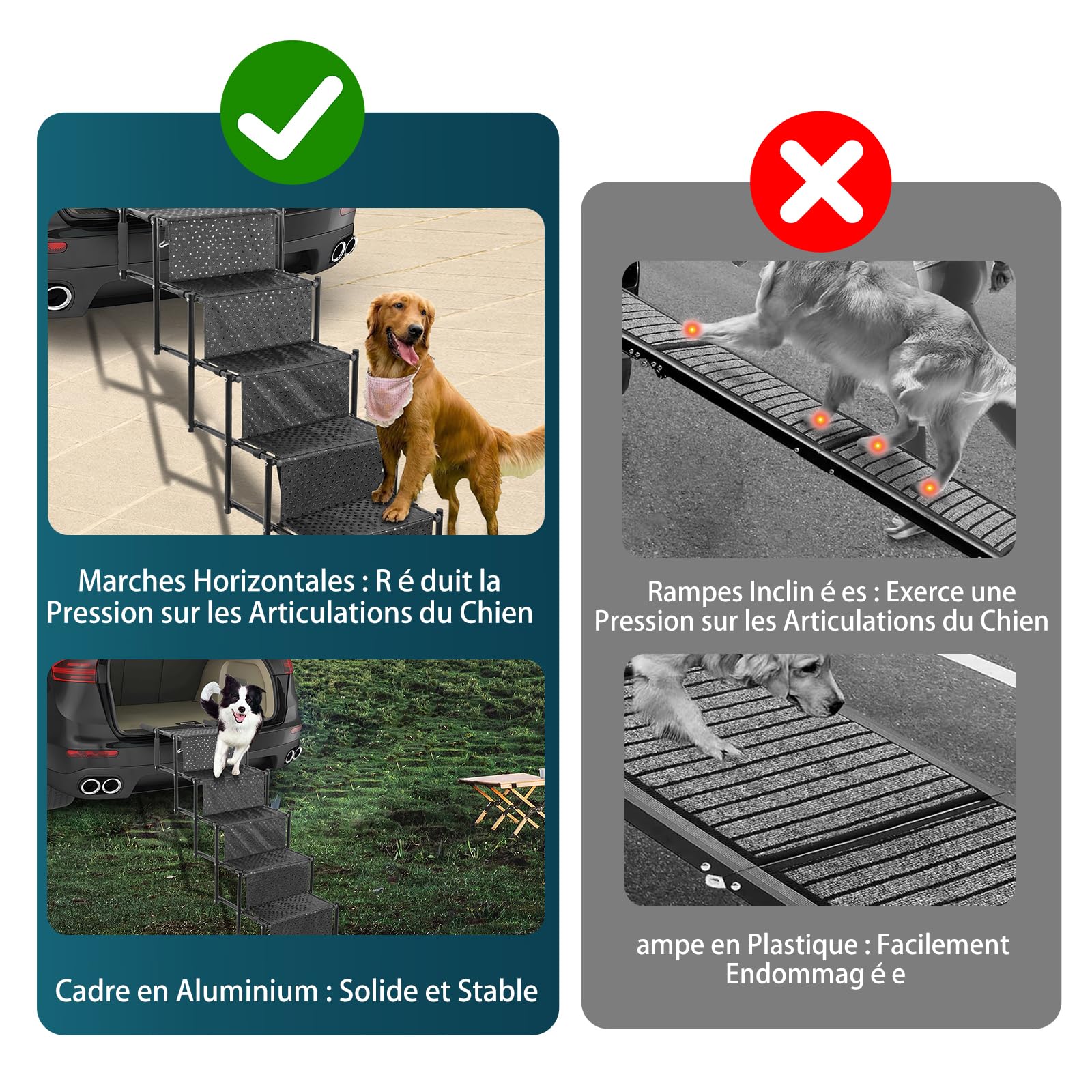 OUUTMEE Escalier pour Chien à 5 marches, Rampe Pliable avec Surface antidérapante, escalier pour Chiens Petits et Grands jusqu'à 80 kg, pour Voitures et SUV