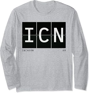 ICN Incheon South Korea Airport Code Retro World Traveler Long Sleeve T-Shirt
