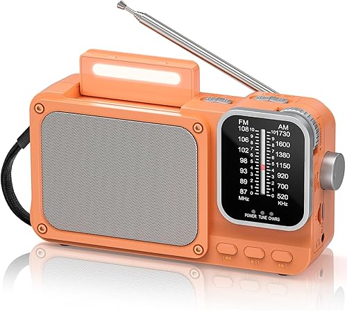Goodes Radio portátil AM FM con la mejor recepción, radios de transistor Bluetooth con ranura para tarjeta TF, luz LED y conector para auriculares,
