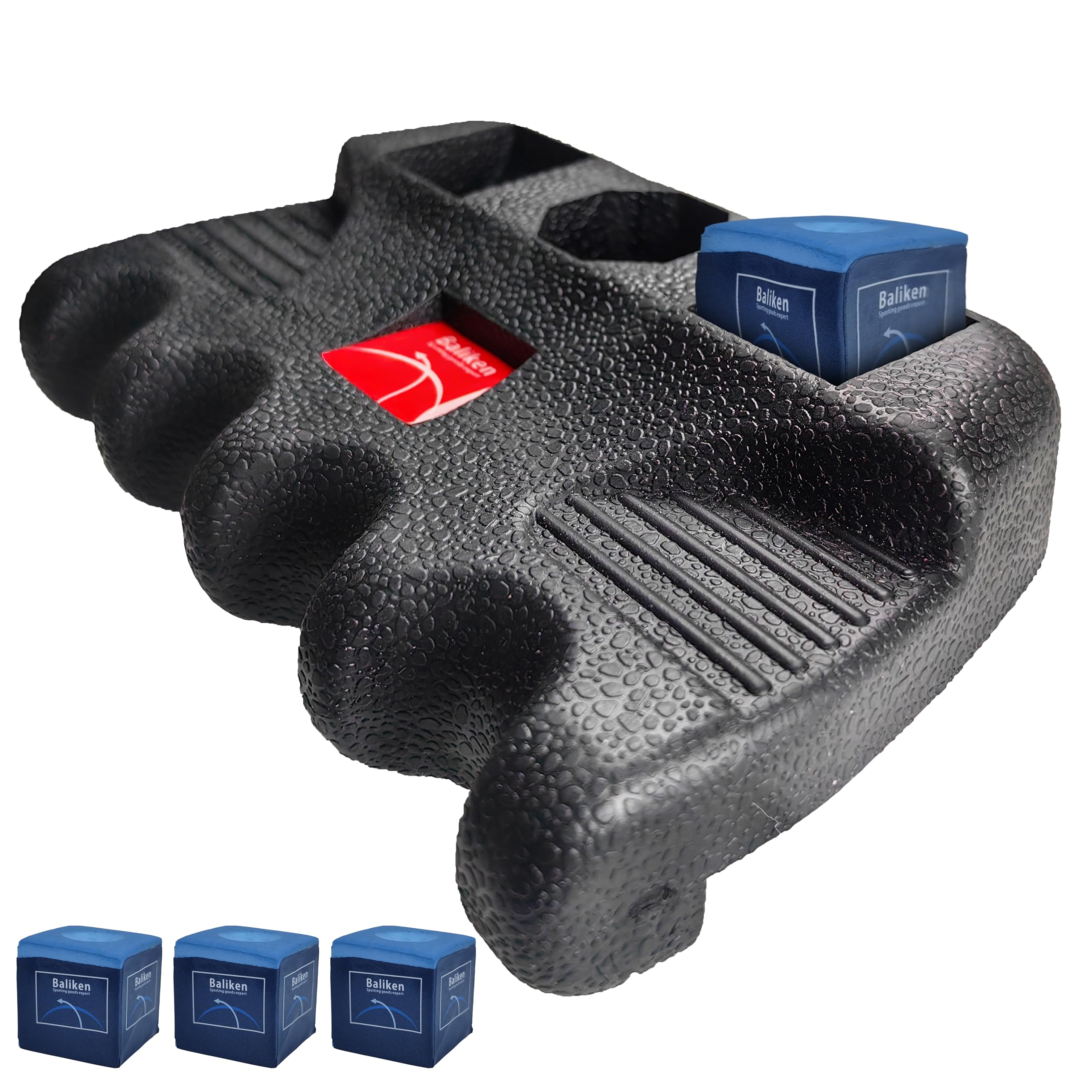 BALIKEN Cue Pool Stick Holder for Table, Cue Rest Weighted Billiards 2/3/4 Pool Cues Holder, Nicks Sticks, Cue Stick Case, Cue Rack with Chalk Holder, Mini Stick Holder, Non-Slip, 4 Cue