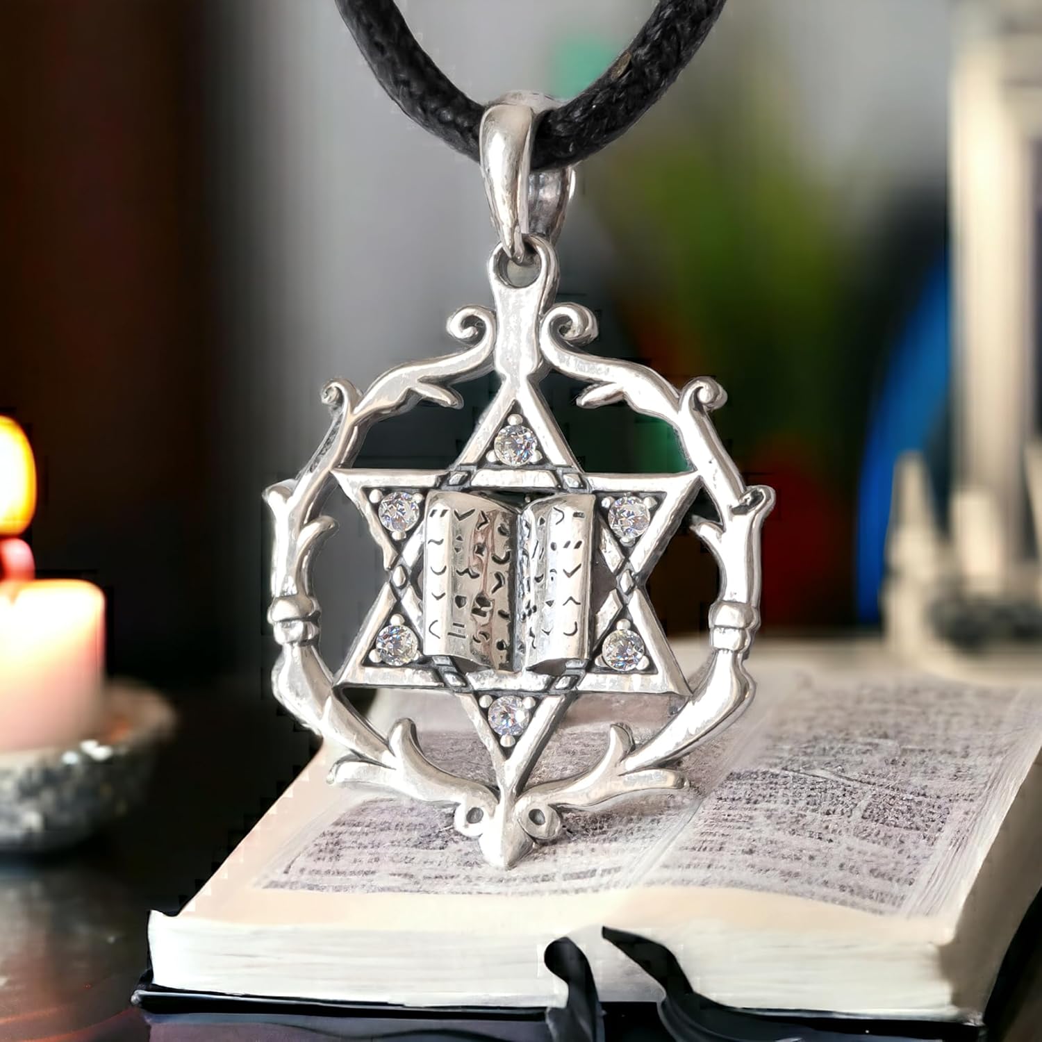 925 Sterling Silver Jewish Star of David Necklace for Women Men - Magen David Pendant with Torah - Religious Judaica Amulet - Hebrew Israel Jewelry Gifts - Unique Design - Handmade