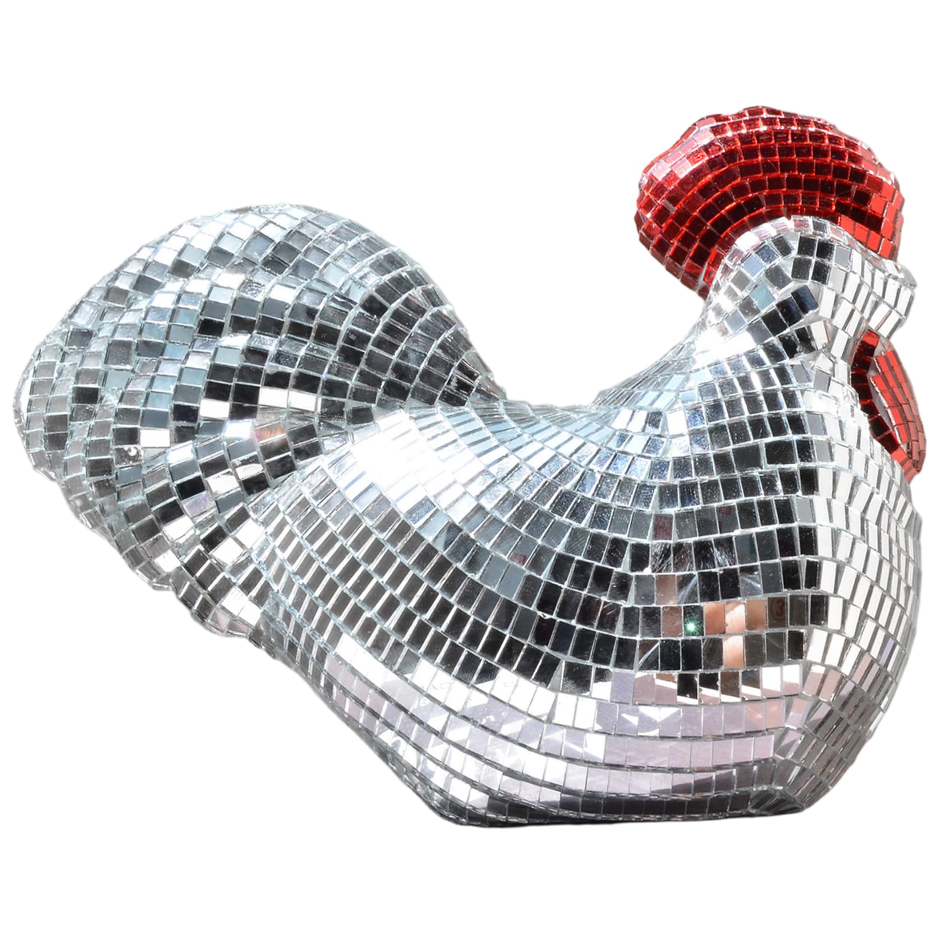 Hperu Silver + Red Mirror Ball, 6.7X5.3 Chicken Shape Disco Ball Decor - Reflective Mirror Chicken Figurine For Party Decorations - Disco