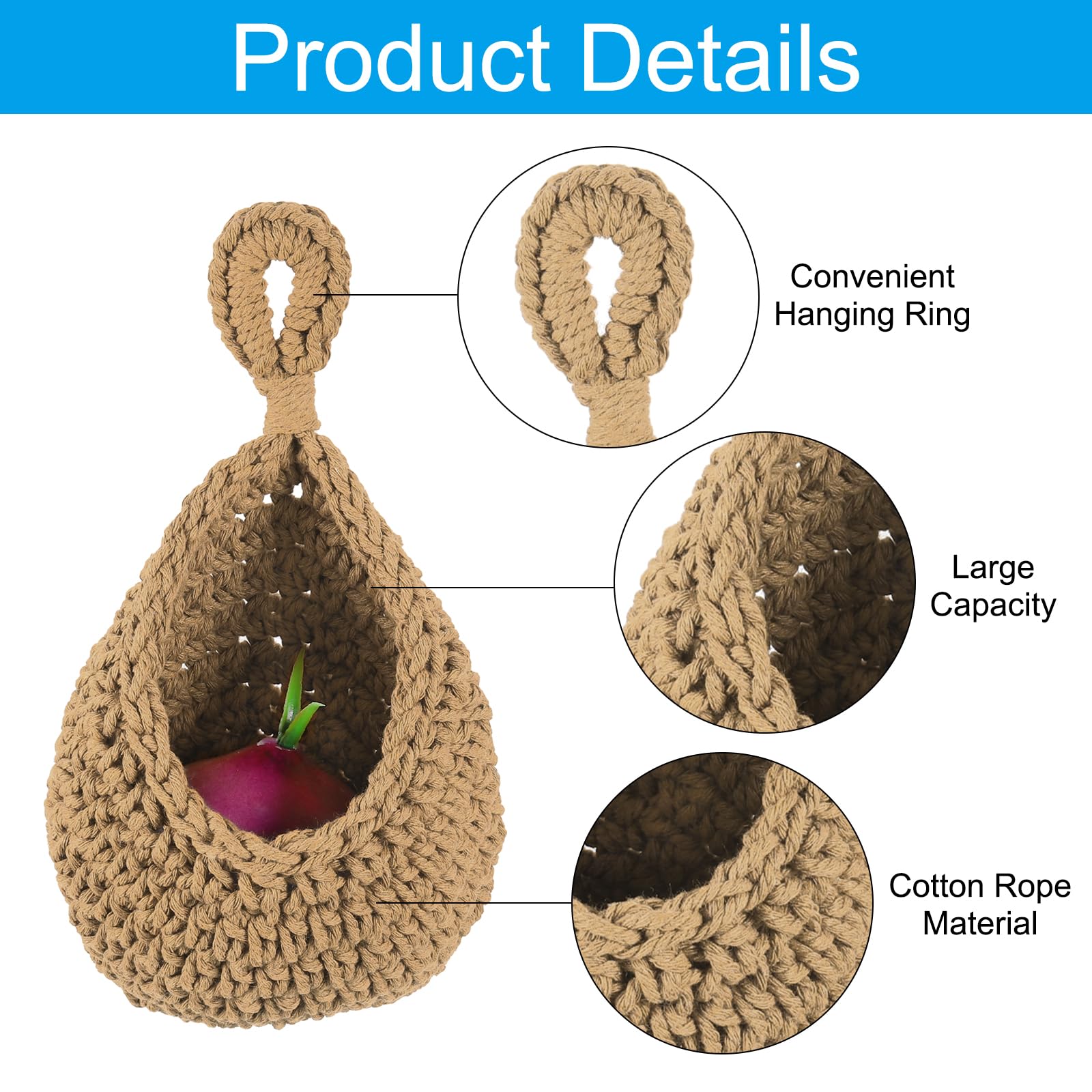 Rangement Pomme De Terre PATIKIL Paniers à Fruits Suspendus Pour Cuisine, 3 Tailles En Forme De Larme, Décoration D'intérieur, Panier De Rangement Tissé à La Main Pour Ail, Pommes De Terre, Légumes