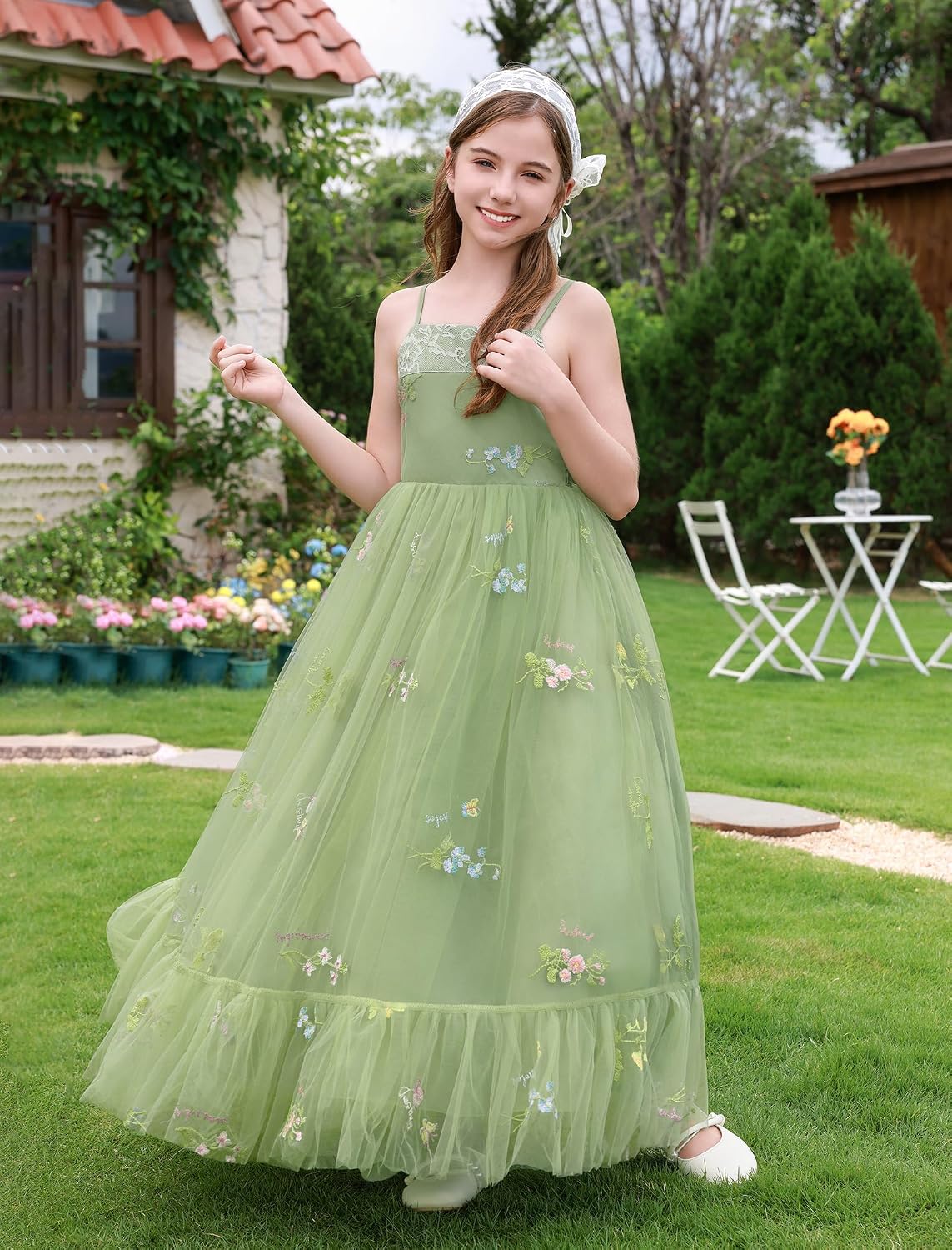 IBAKOM Flower Girl Formal Wedding Maxi Dress Tween First Communion Pageant Ball Gown Junior Bridesmaid Easter Birthday Dress