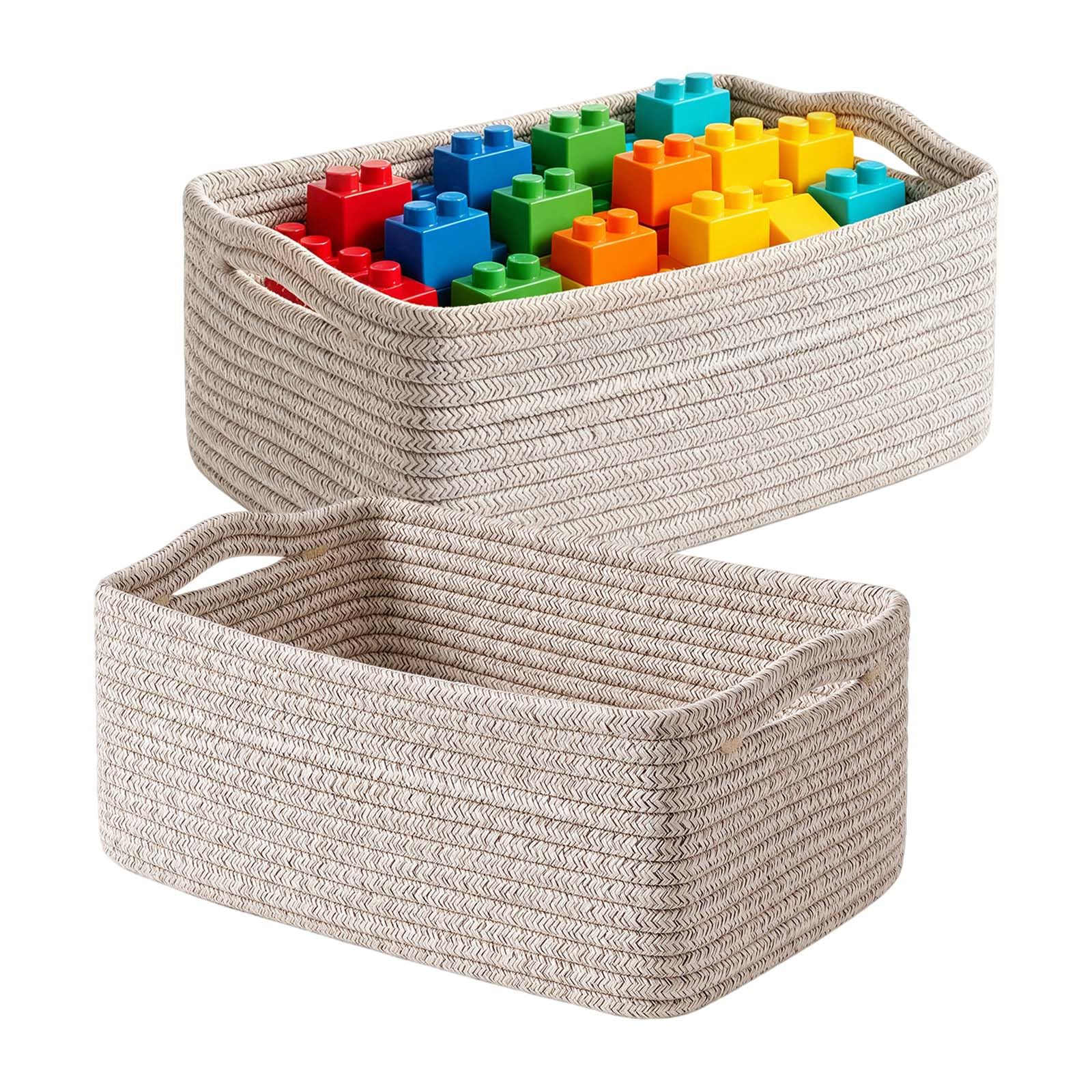 Cedryn 2 Pack Woven Storage Basket Cotton Rope Woven Storage Basket 30 * 20 * 12CM Storage Basket for Shelves, Closets and Living Spaces. Decorative Basket for Books and Small Items