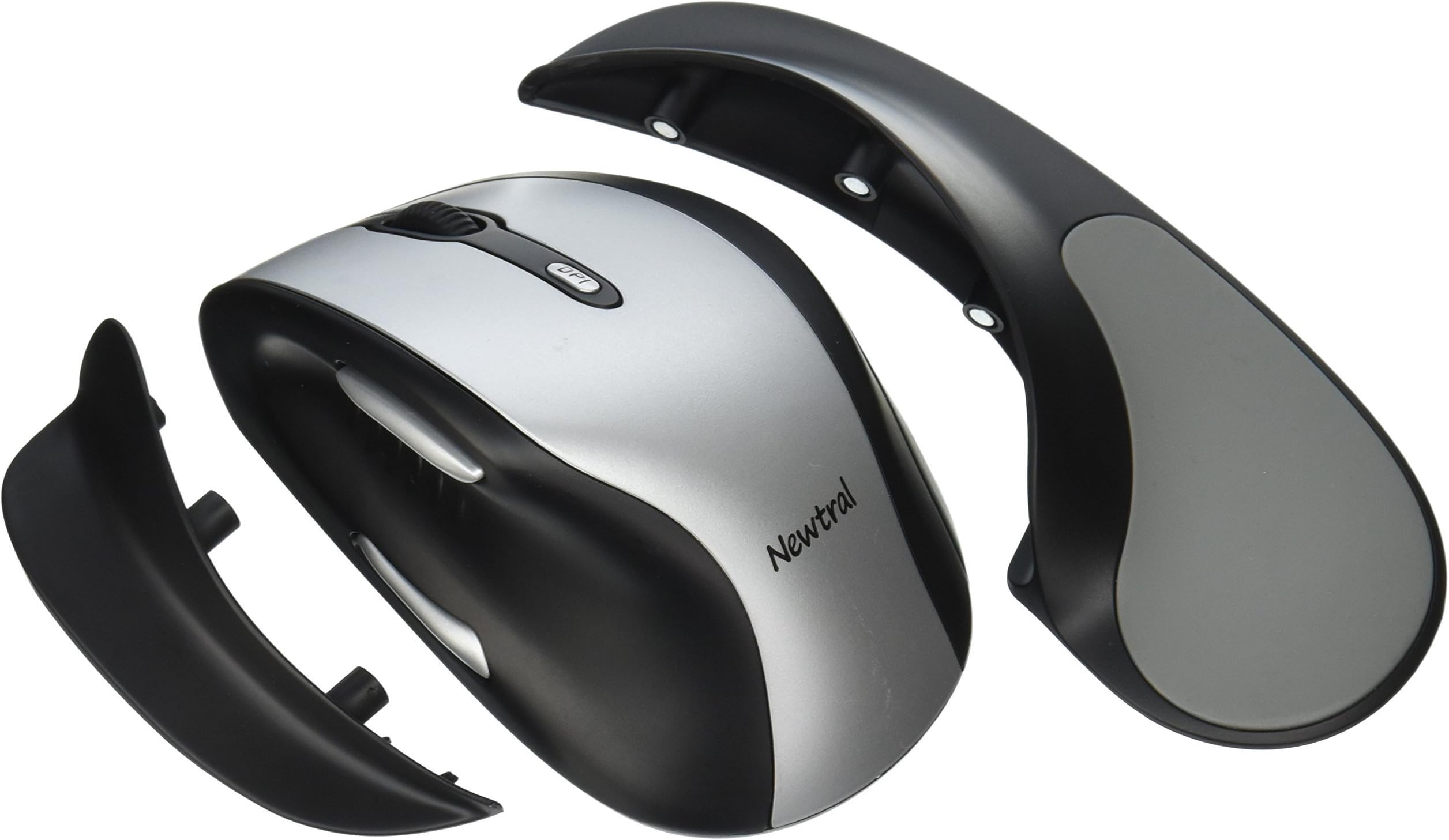 MicroTouch Newtral 2 Gripless Large Ergonomic Wireless Mouse for Windows/Mac/Linux - Black/Silver