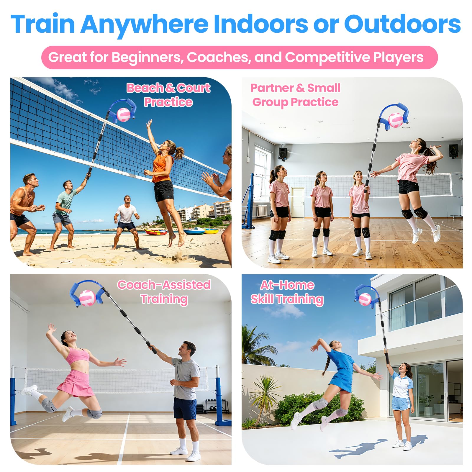Pallavolo Spike Trainer (palla non inclusa): attrezzatura da allenamento regolabile per pallavolo, con testa in schiuma antiscivolo per allenamento al chiuso e all'aperto, ideale per bambini e ragazzi