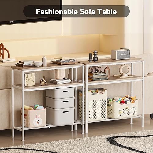 Miniatura 4 de Homeiju Mesa de entrada con almacenamiento, mesa consola de 3 niveles de 31.5 pulgadas de ancho, mesa de sofá industrial con estantes abiertos,