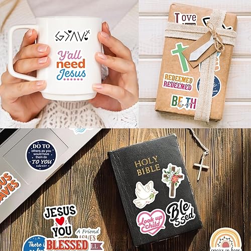 Miniatura 6 de 300 calcomanías cristianas inspiradoras, vinilo impermeable con versículo bíblico de Jesús para botella de agua, portátil, diario, regalos