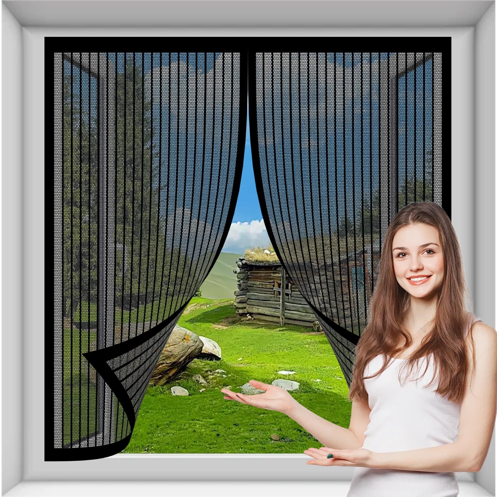 Cortina Termica Puerta Magnética 52 x 100 cm, con Anti Mosquito Insecto Se Cierra Automáticamente, Cortinas Termicas Aislante Frio y Calor, para Todas Las Puertas y Ventanas, Negro