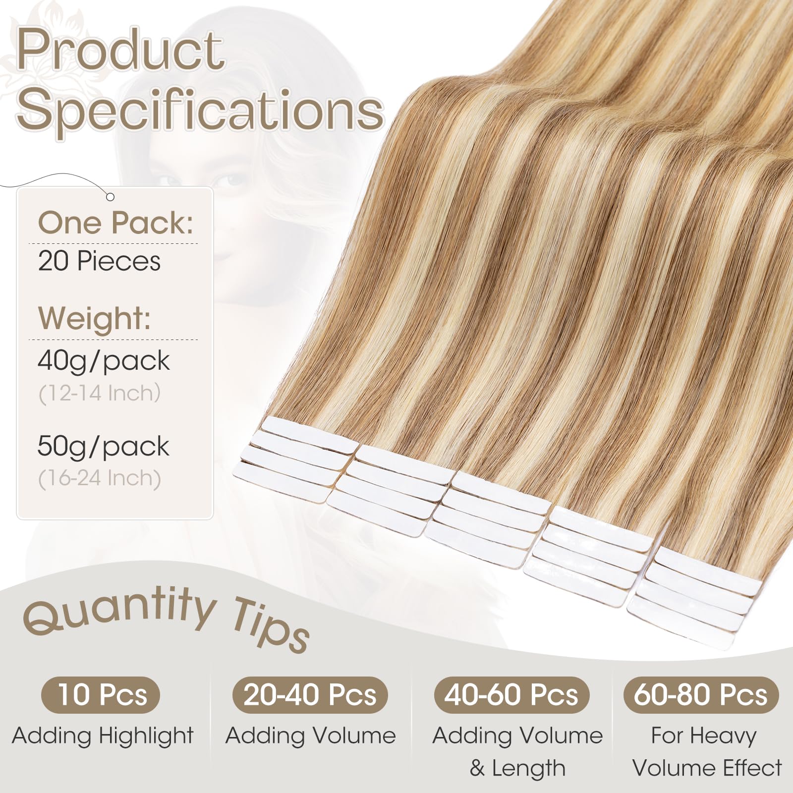 Elailite Tape in Hair Extensions Real Human Hair 20 Pcs - Image 4