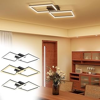 UISEBRT Deckenlampe LED Deckenleuchte, 48W Warmweiß 2800-3200K Schlafzimmerlampe,Modern Design Schwarz Eckig Deckenbeleuchtung IP44 Energiesparend für Schlafzimmer Küche Büro Wohnzimmer