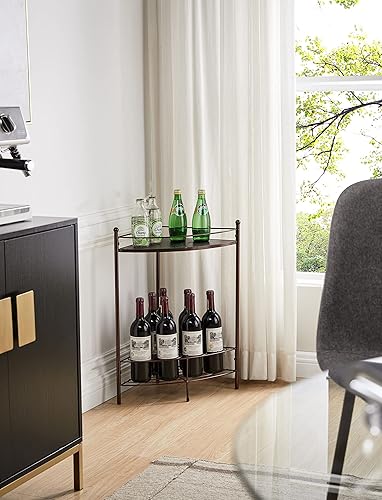 Kings Brand Furniture - Mesa auxiliar de esquina con estante de almacenamiento de vino para 7 botellas, bronce