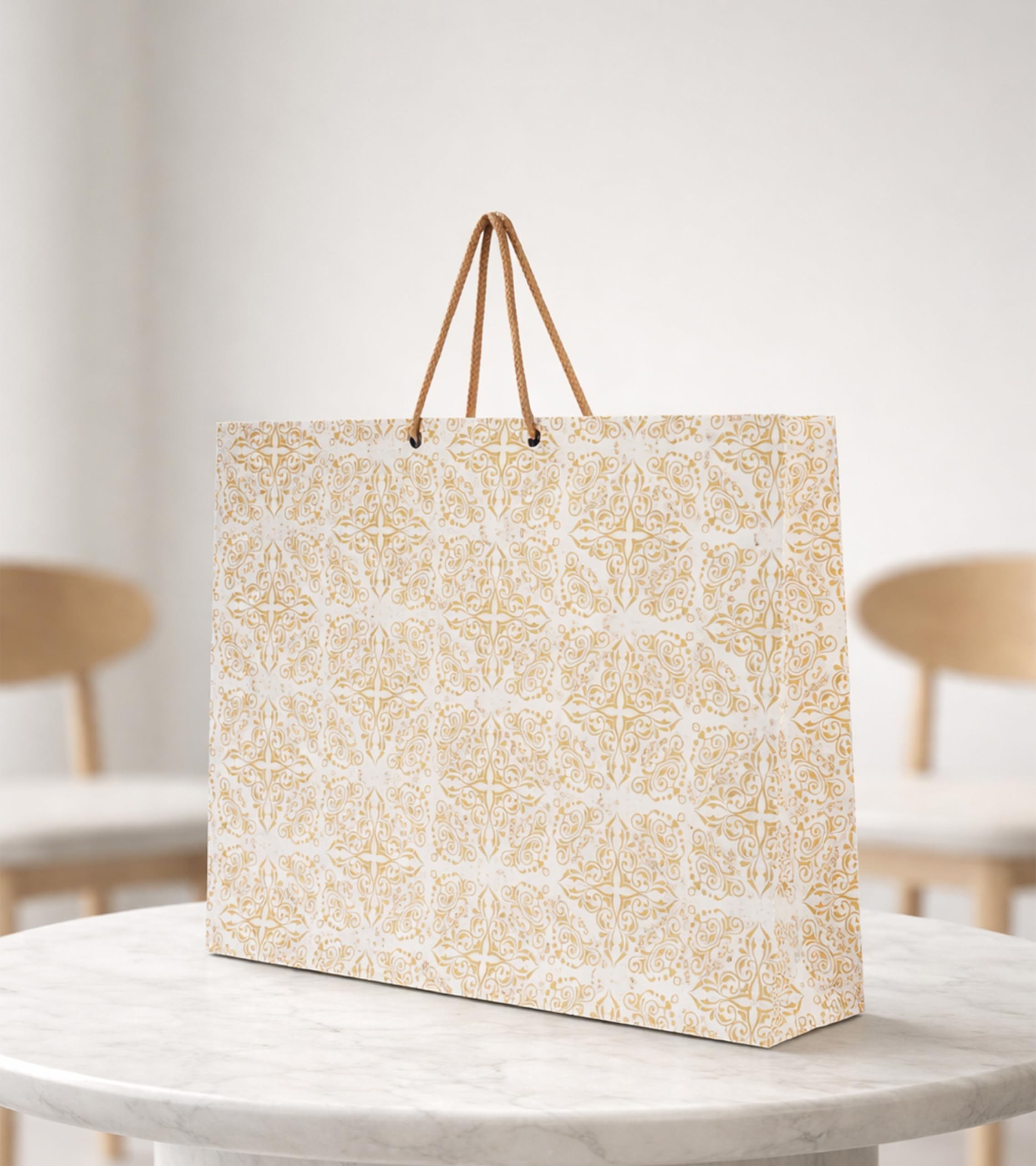 KOSY Pack Of 10 Gift Carry Bag | Eco-Friendly Recycle Paper Bag For Gifting | Sturdy & Versatile Paper Bag For Shopping | Large Gift Bag 40x8x31 CM | Carry Bag For Gifting Golden Print Design-image-6