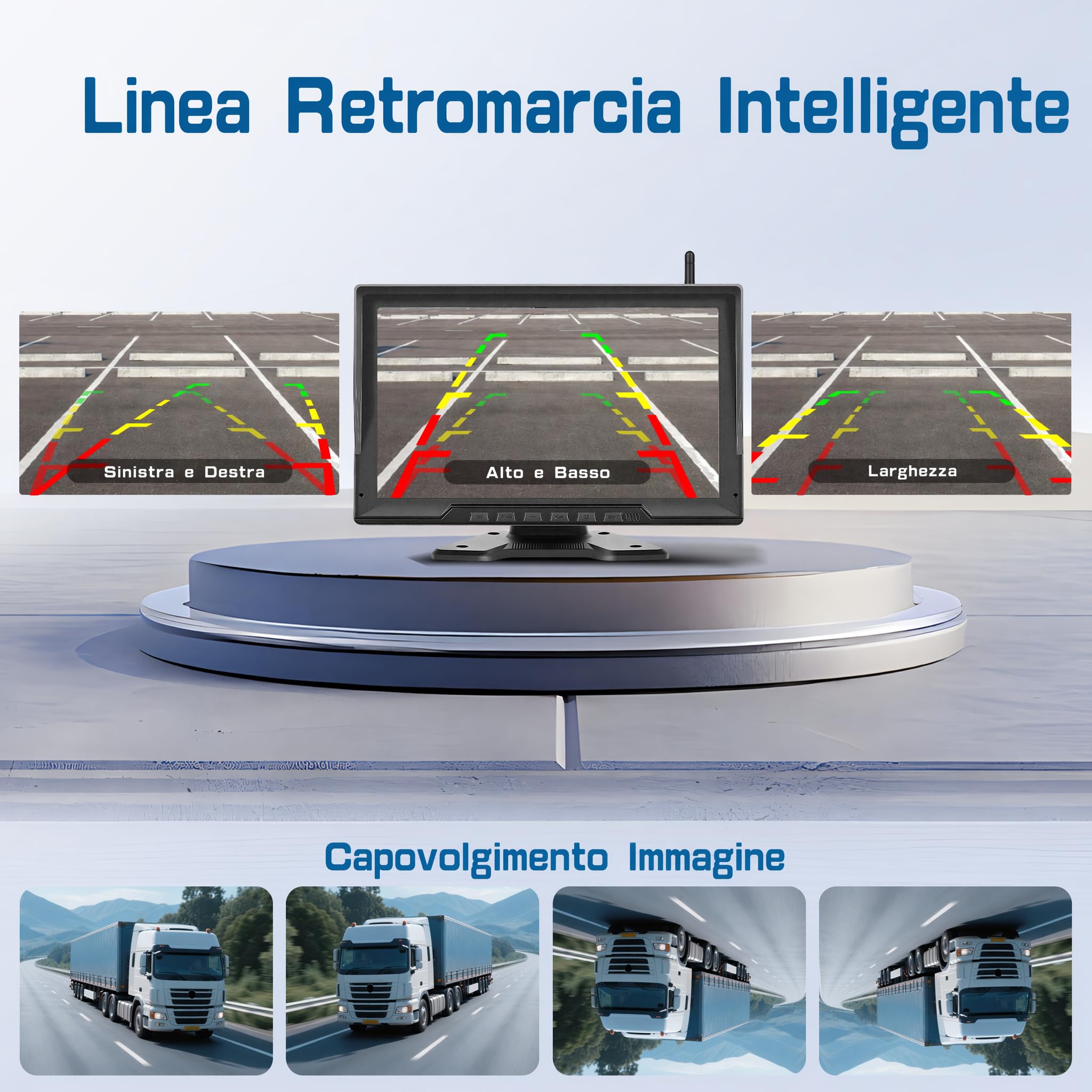 Hikity 12-36V DVR Monitor IPS 10,1'' con 4 Telecamera Retromarcia Wireless | Telecamera Posteriore per Camion Rimorchio Furgone Impermeabile IP68 Visione Notturna Linee Di Parcheggio Personalizzate BSW