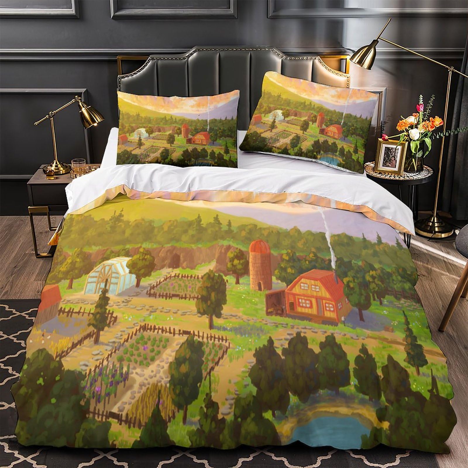 Parure de lit microfibre résistante et durable motif campagne 3D haute définition