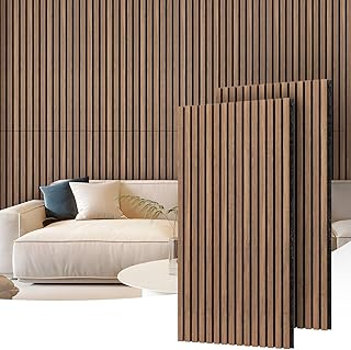 MaxGear Wood Slat Acoustic Wall Panels, 2 Pack 47.2" x 23.6", Decorative Sound Absorbing Panels for Wall & Ceiling, Modern Fluted Design for Living Room, Bedroom, Office, Walnut Finish