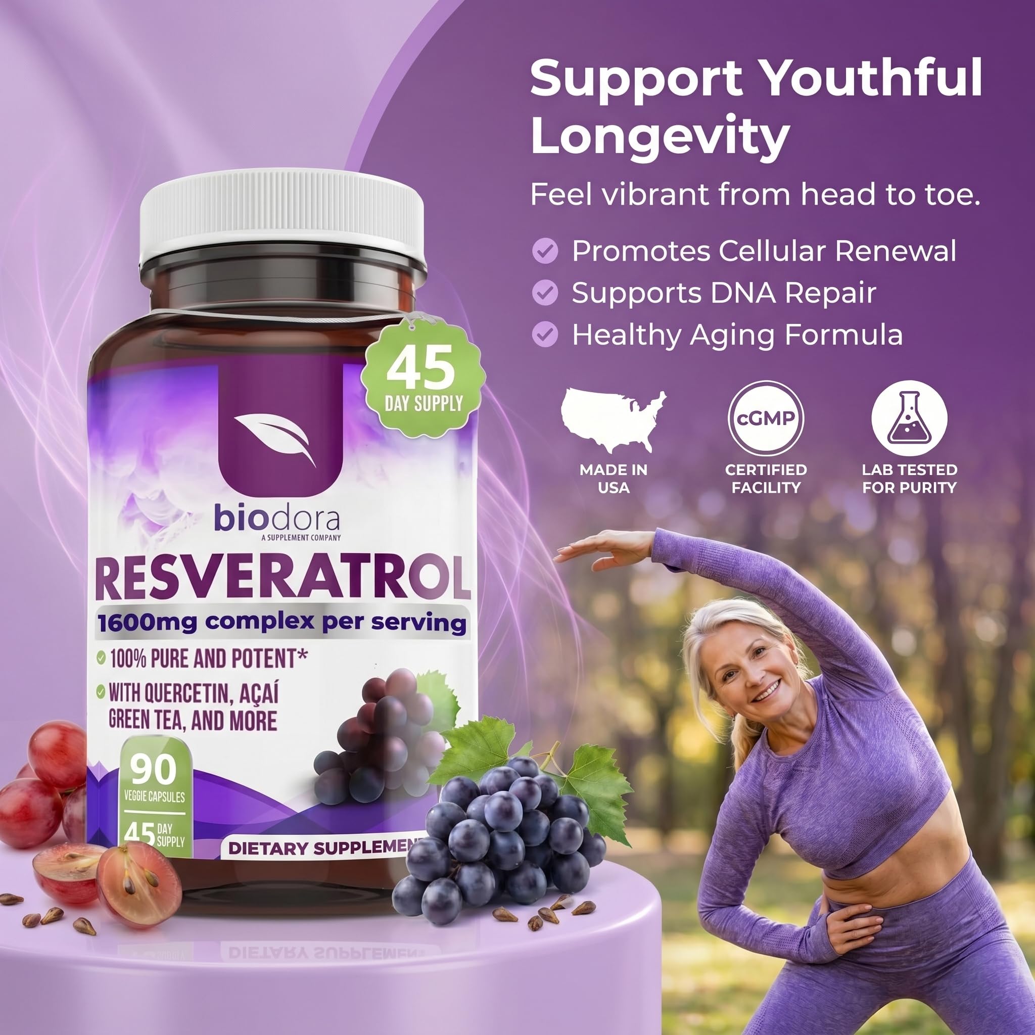 Resveratrol 1600mg | Trans-Resveratrol Antioxidant Supplement, 90 Capsules — Amazon image 2