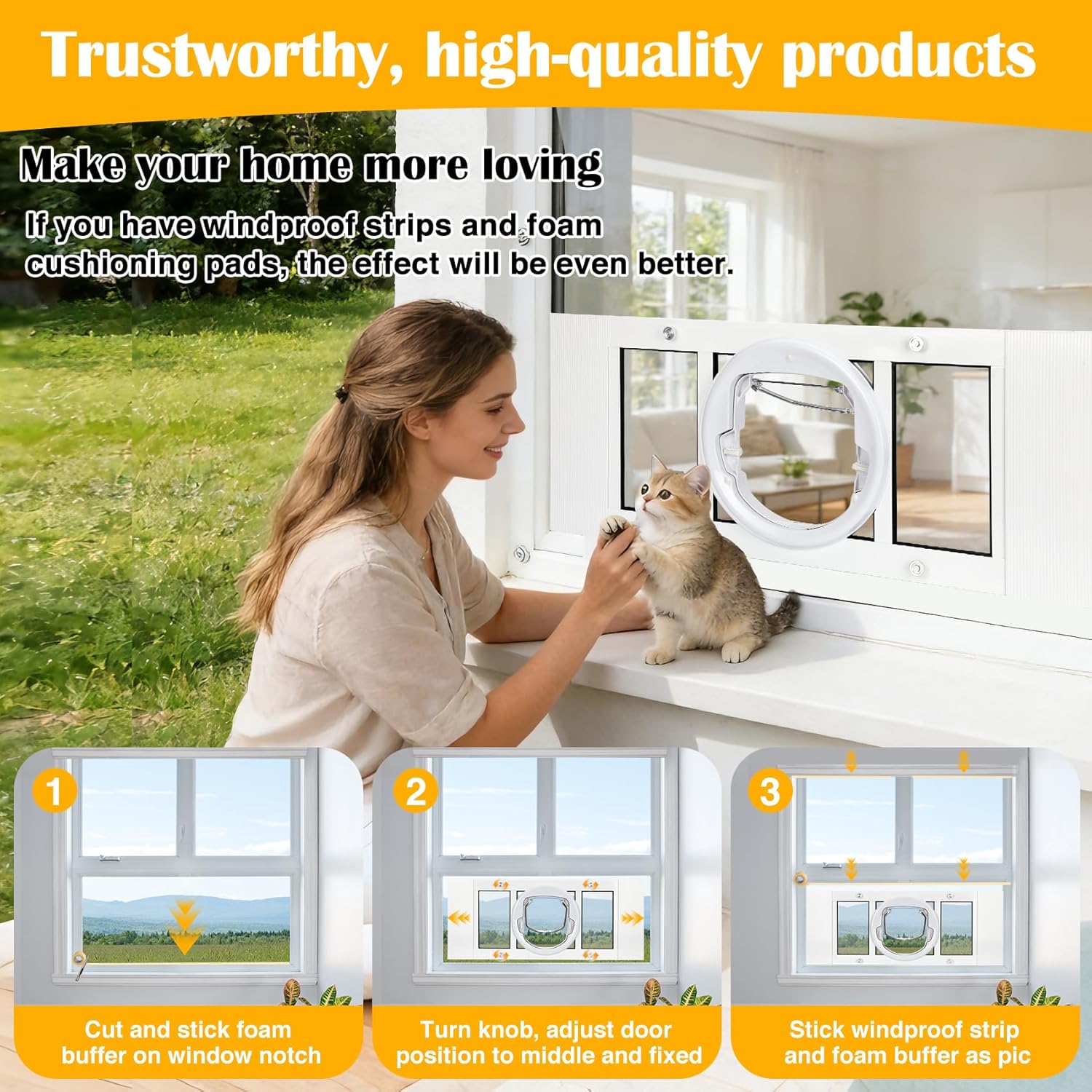 Window Pet Door for Cats & Small Dogs 31"-36", 4 Locking Modes, Magnetic Closure, 10-Min Quick Install, HD Transparent Flap,Weatherproof Window Pet Door for Cats & Small Dogs
