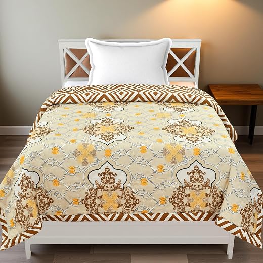 CLOUDTAILNET Premium Ultrasonic Comforter Single Bed, Reversible Microfiber, Quilt, AC Blanket, Dohar Single Bed Mustard Y...