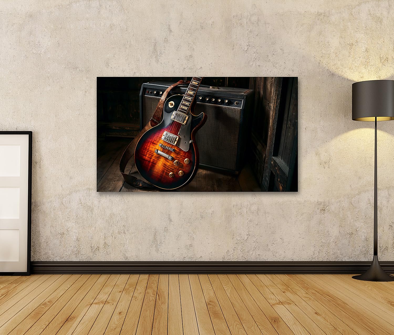 islandburner Cuadro sobre lienzo de guitarra eléctrica clásica para aficionados a la música en el salón – Edición H2
