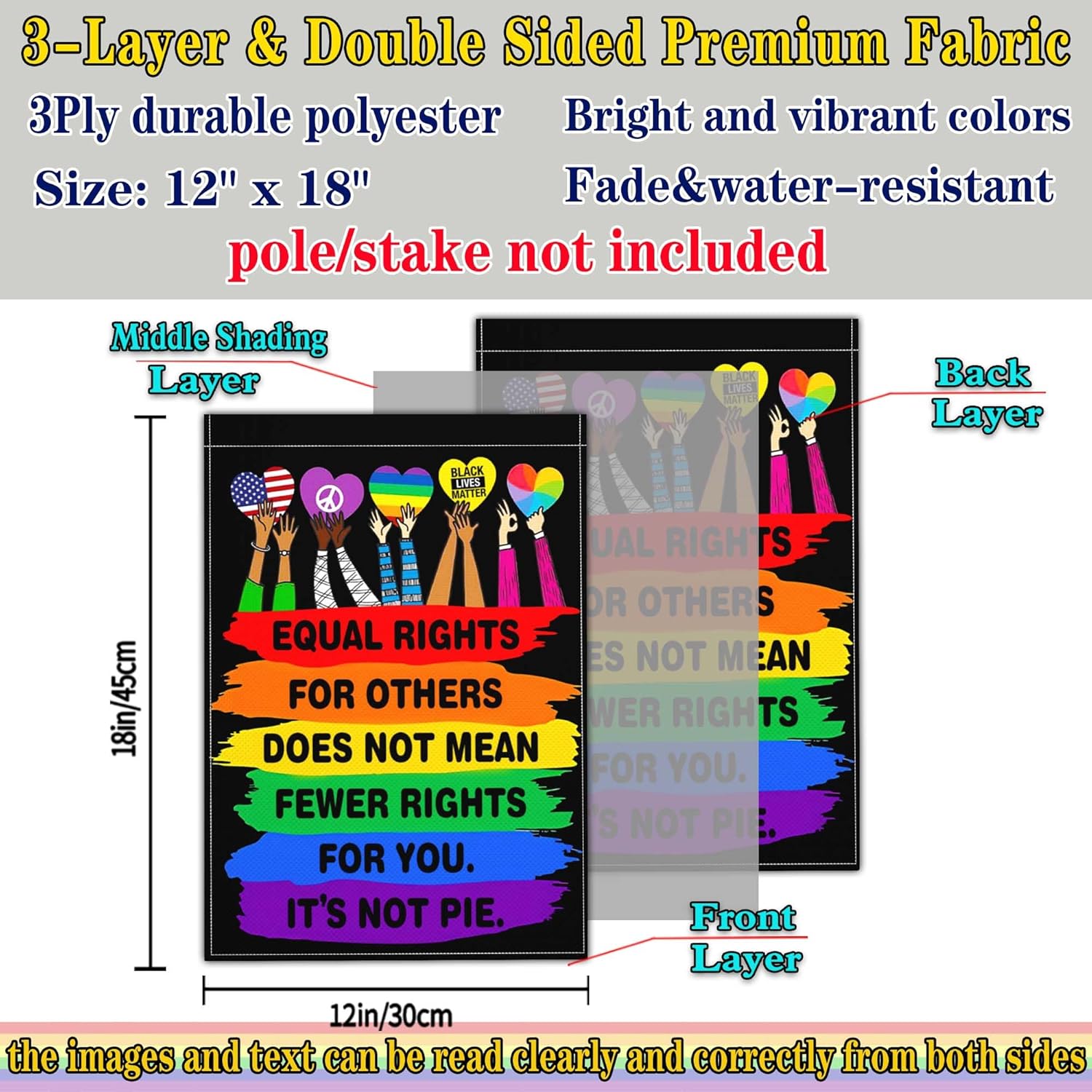 Equal Rights for Others It's Not Pie Garden Flag Pride Garden Flags for Outside 12x18 Double Sided LGBTQ Liberal Human Rights Resist Yard Sign Garden Flag Outdoor Decorations - Image 4