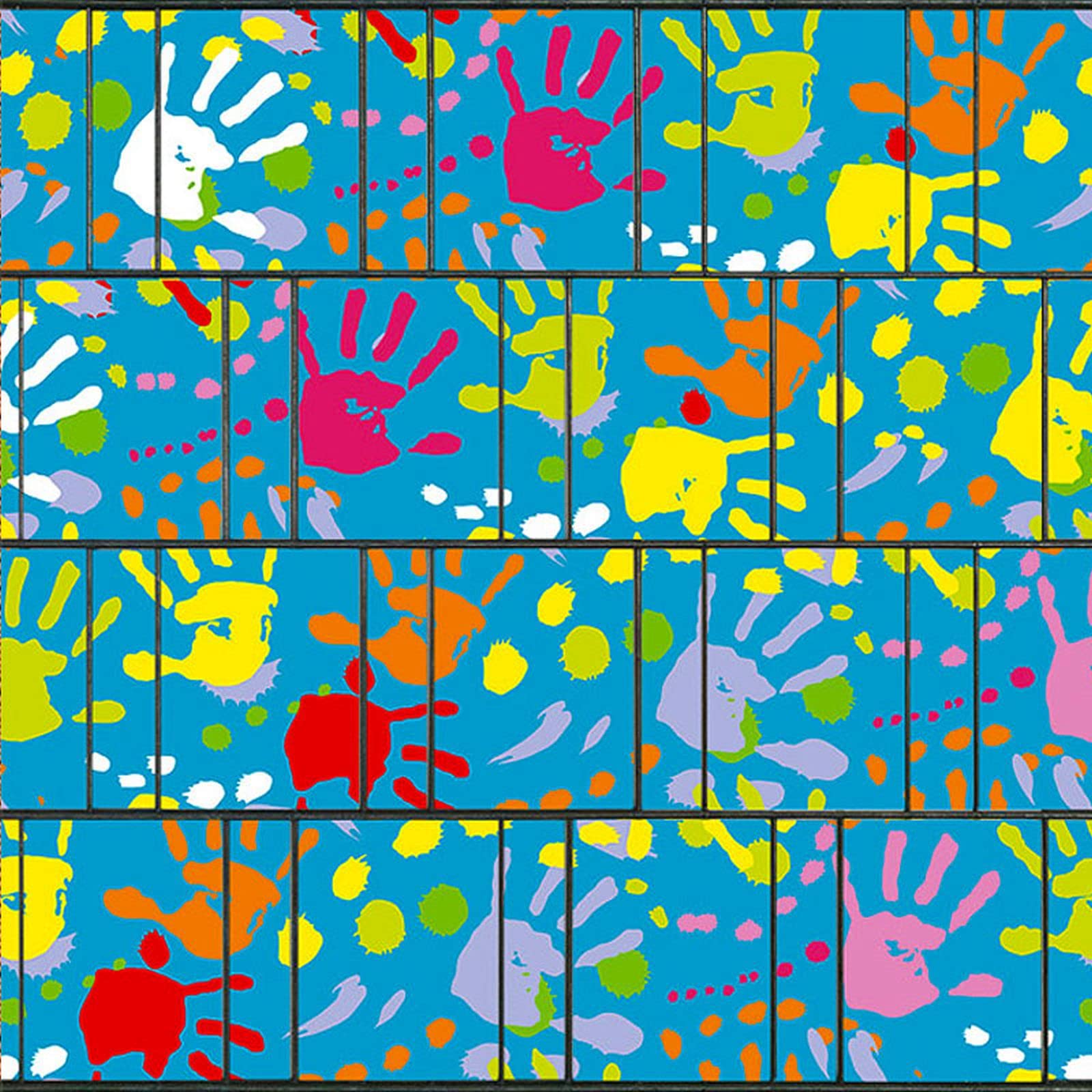 Bedruckter Sichtschutz Kindergeburtstag Doppelstabmatten Motivdruck Kinder | moderner Motivdruck | Garten-Deko | Sichtschutzstreifen Rolle | Vlies | Windschutz 2,5m x 2,0m