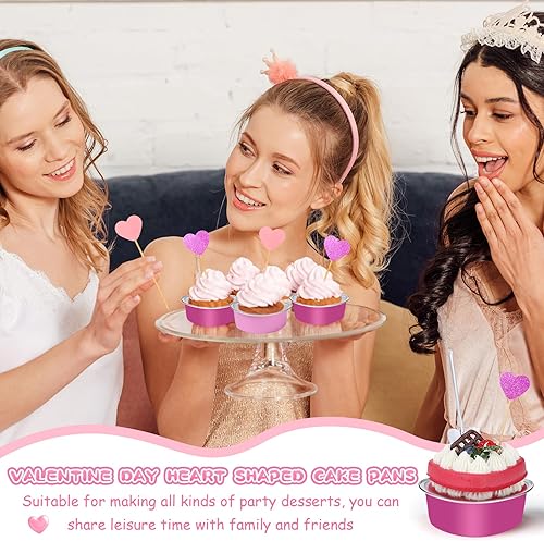 Miniatura 4 de El juego de moldes para tartas de corazón de San Valentín incluye mini moldes de aluminio, cuchara de plástico, decoración de cupcakes, tazas de