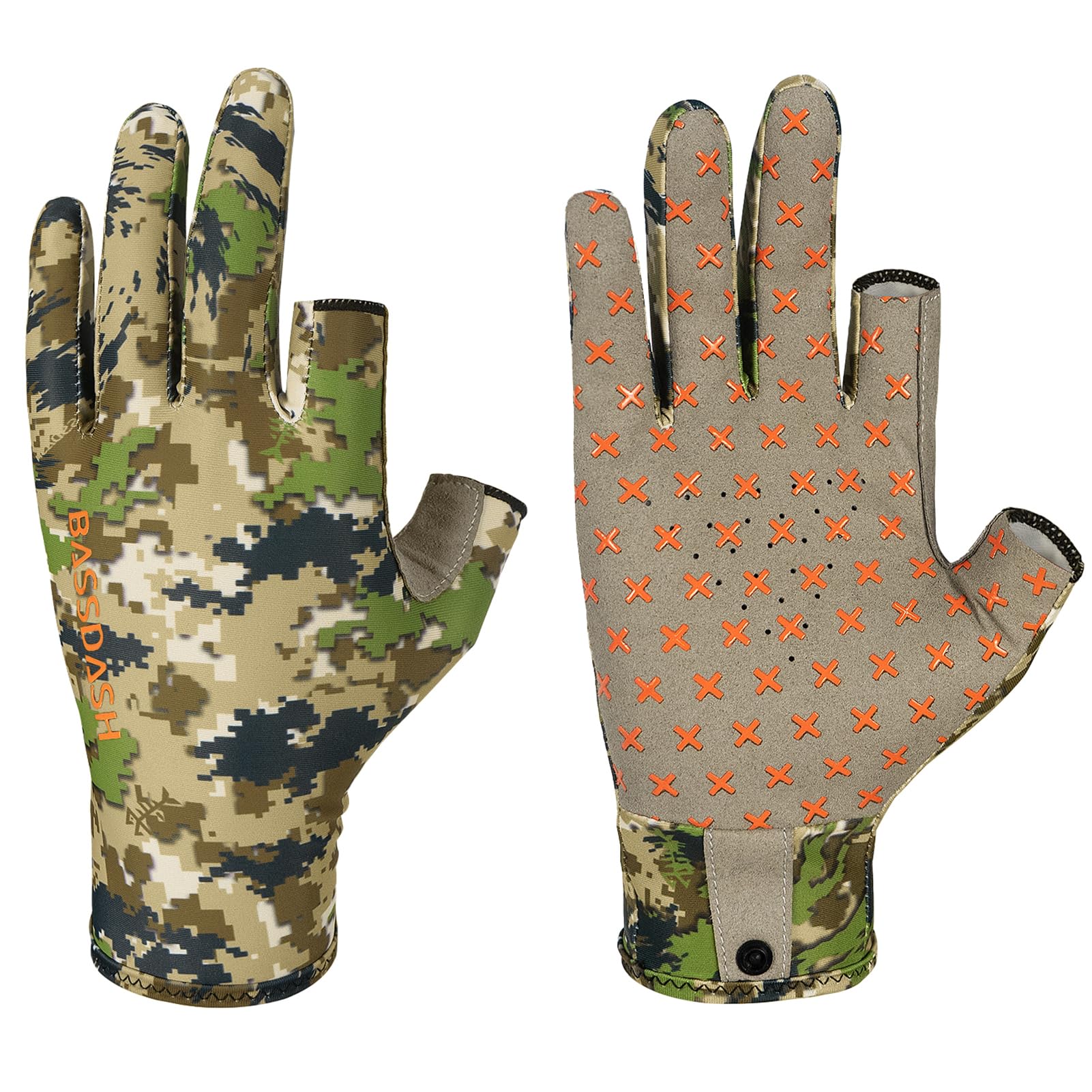 BASSDASH Guantes unisex de caza de camuflaje sin dedos para hombres y mujeres, para clima cálido UPF 50+, ligeros fotografía de pesca HG03