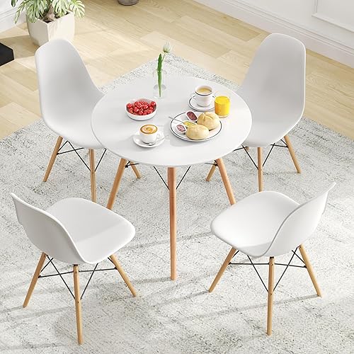 Miniatura 7 de Tangkula Juego de mesa de comedor redonda para 4, mesa de cocina redonda moderna y 4 sillas con asientos ergonómicos y patas de madera maciza, juego