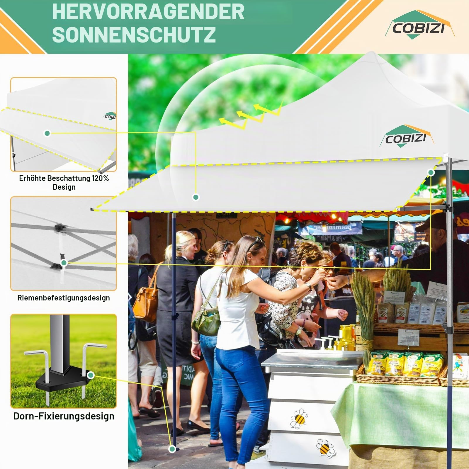 COBIZI Pavillon 3x3 Wasserdicht Stabil Winterfest Faltpavillon 3x3 Partyzelt Hardtop Pavillon Klappbar 3x3m Mit Seitenwnden Pop Up Pavillion Uv-Schutz, Weiß