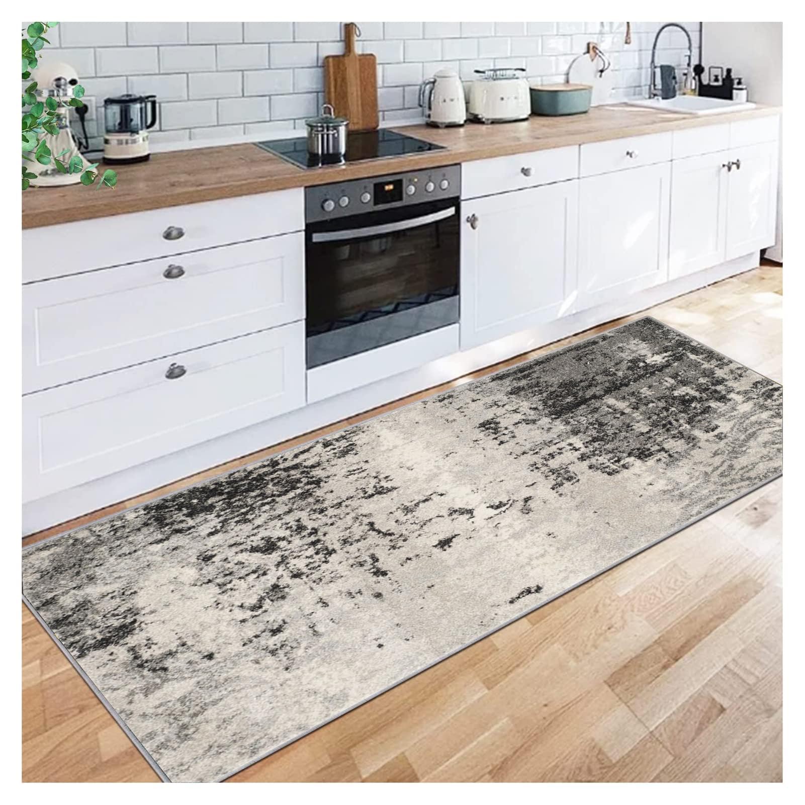 Tapis de cuisine passage couloir gris antidérapant lavable abstrait 60x110cm pour chambre