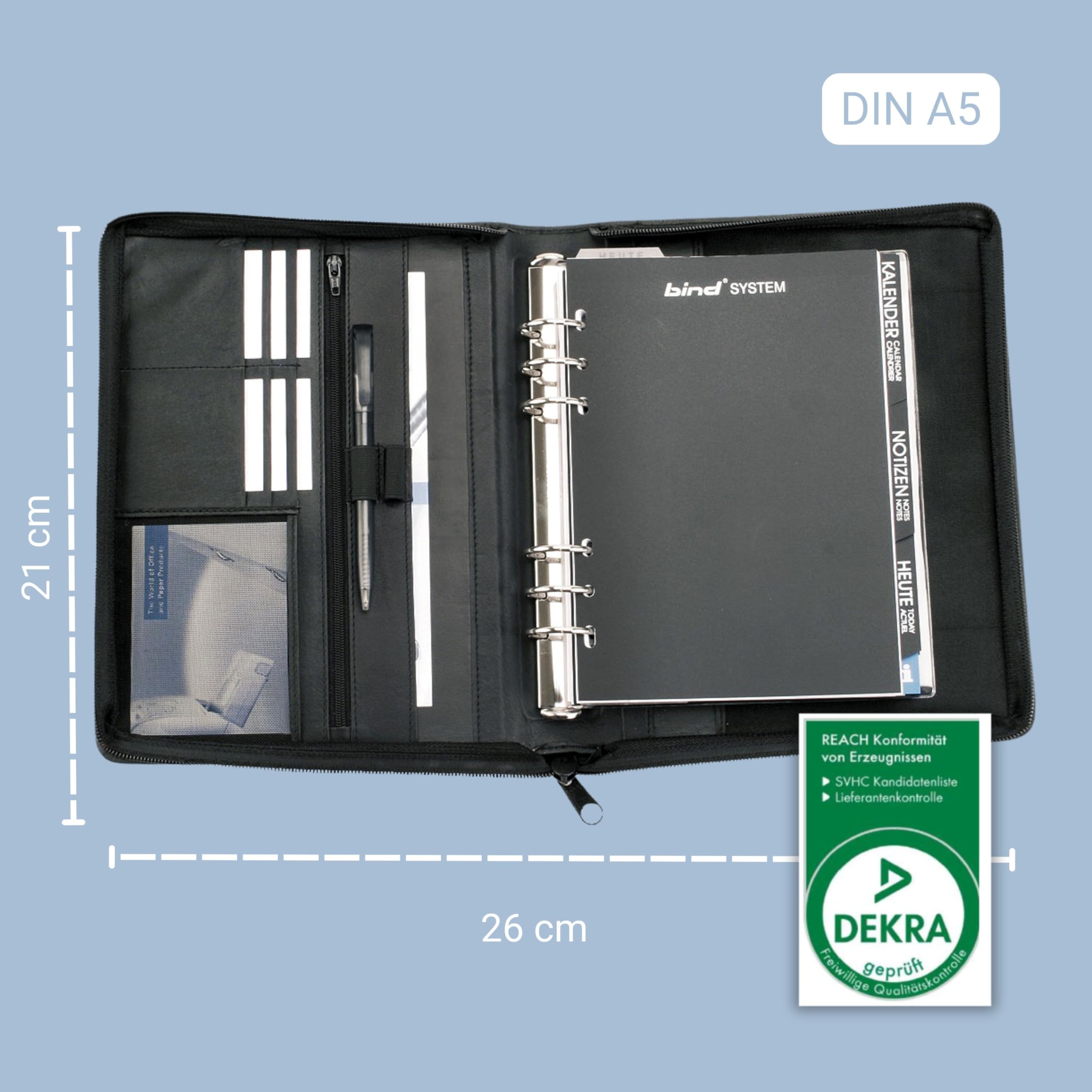 Bind T 3 - Systemplaner Organizador agenda A5 con cierre con velcro , de cuero de Nappa, negro