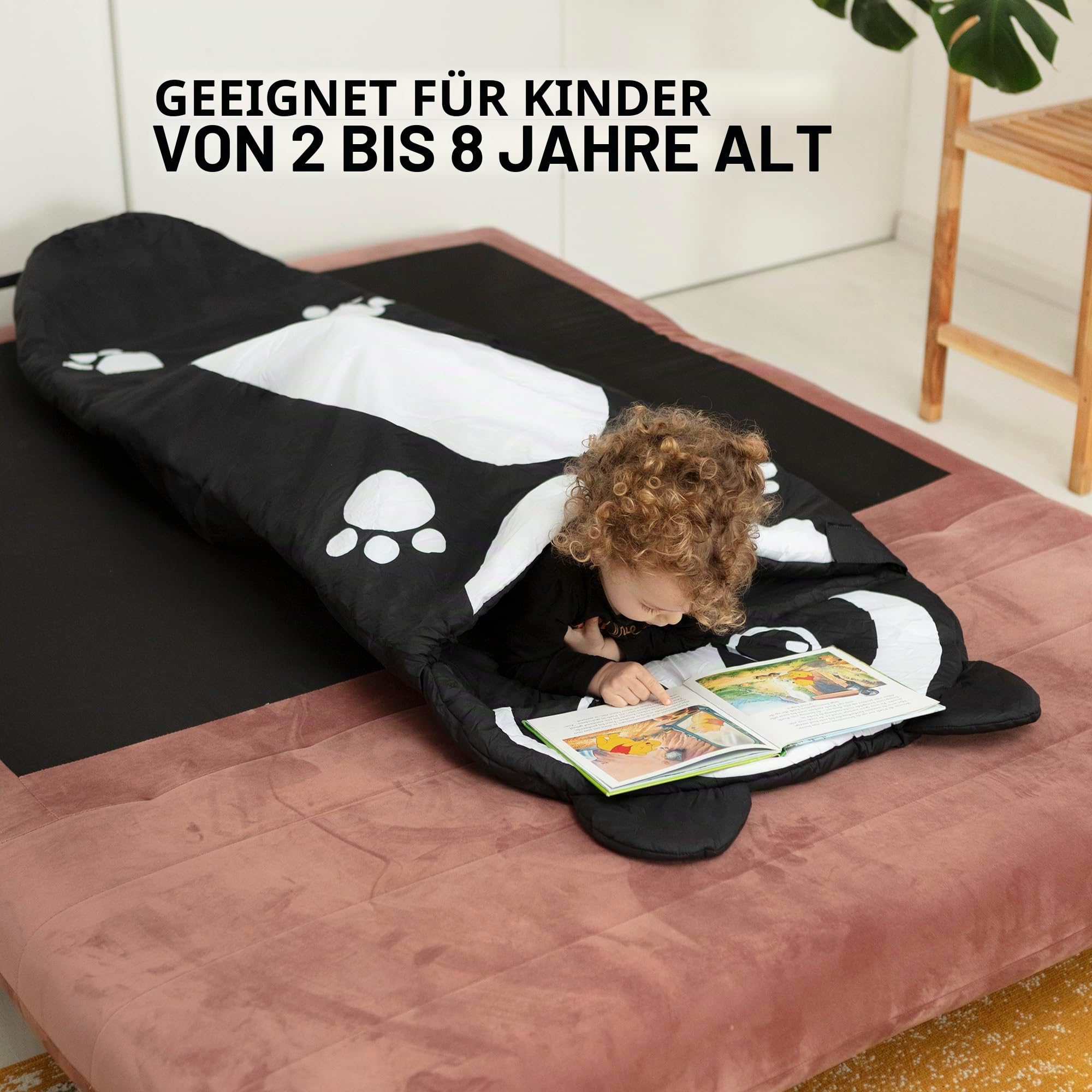 Dutch Mountains Kinder Schlafsack Panda - Schlafsack Jungen und mädchen 170 x 70cm - Weich und Leicht - Aufbewahrungstasche
