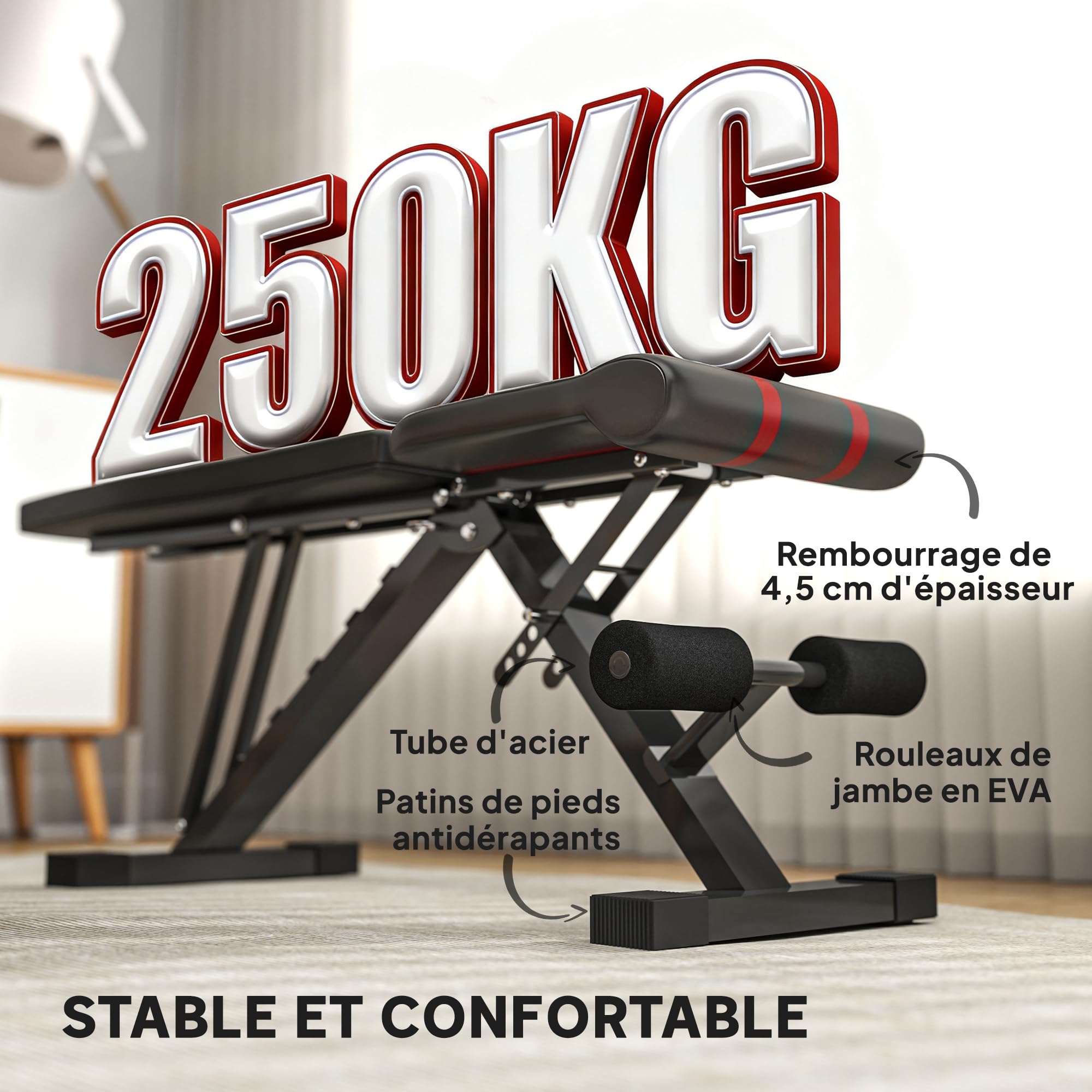SPORTNOW Banc de Musculation Pliable Inclinable Charge 230 Kg Acier Noir | Banc Réglable pour l'EntraînementComplet, Siège et Dossier Réglable Plat ou Incliné, Développé Couché, Curl Biceps