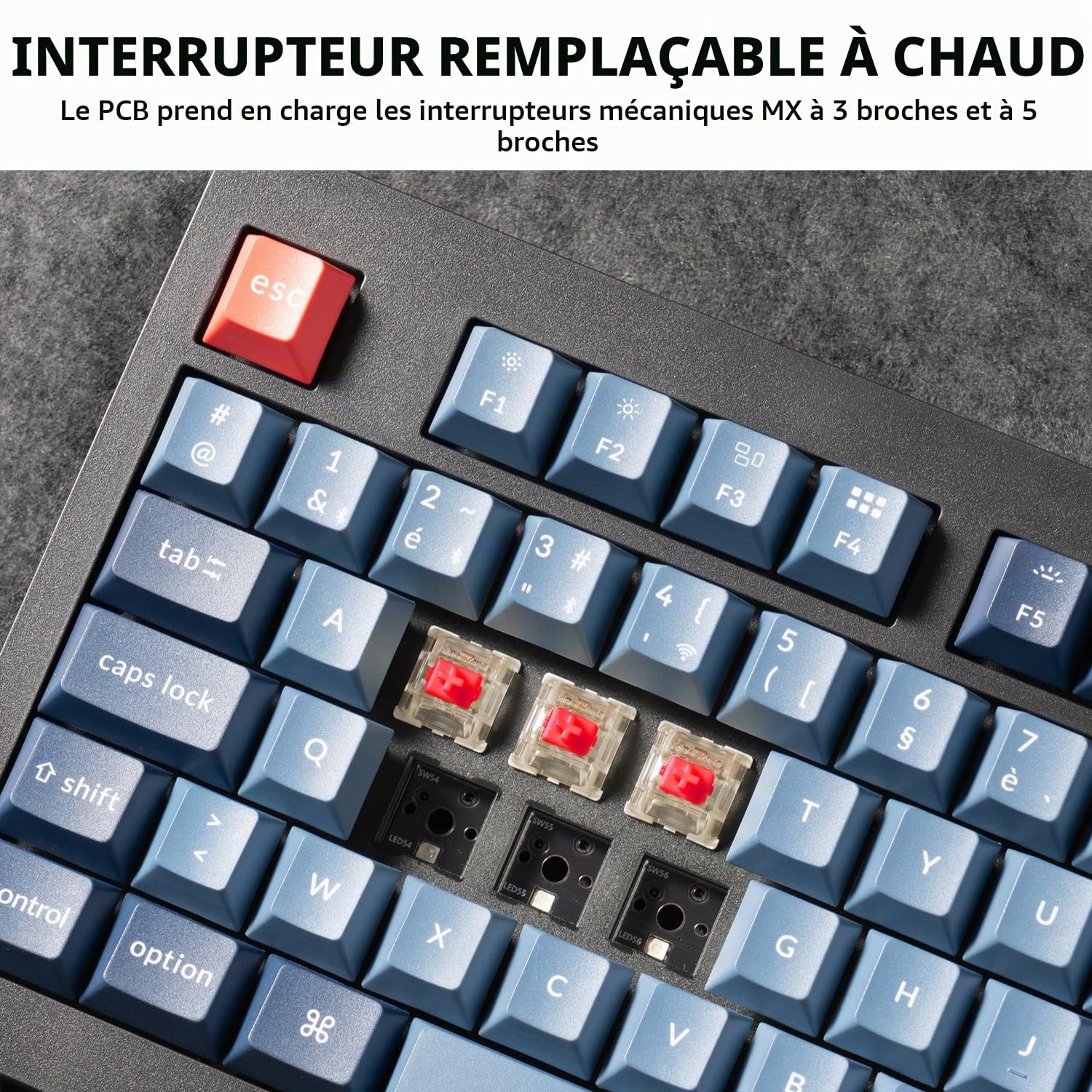 Keychron V6 Max Clavier Mécanique sans Fil Personnalisé, 2.4G Hz Bluetooth Cable Connection QMK/Via Programmable, Lumière RVB Hot-Swap Gateron Jupiter Marron Switch pour Mac/Windows/Linux FR Layout