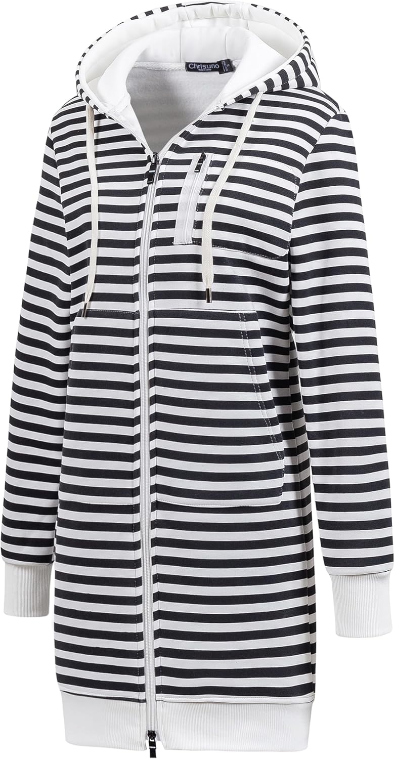 Chrisuno Women's Plus Size Casual Zip Up Hoodie Long Tunic Sweatshirts Fleece Jackets