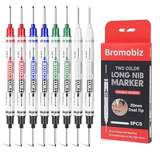 8PCS Long Head Deep Hole Marker Pens, 20mm Dual Tip Long Nib Marker, Multicolor Deep Reach Pens for Construction, Woodworking, Carpentry, Metal and DIY Projects - Amazon product rated Grade A