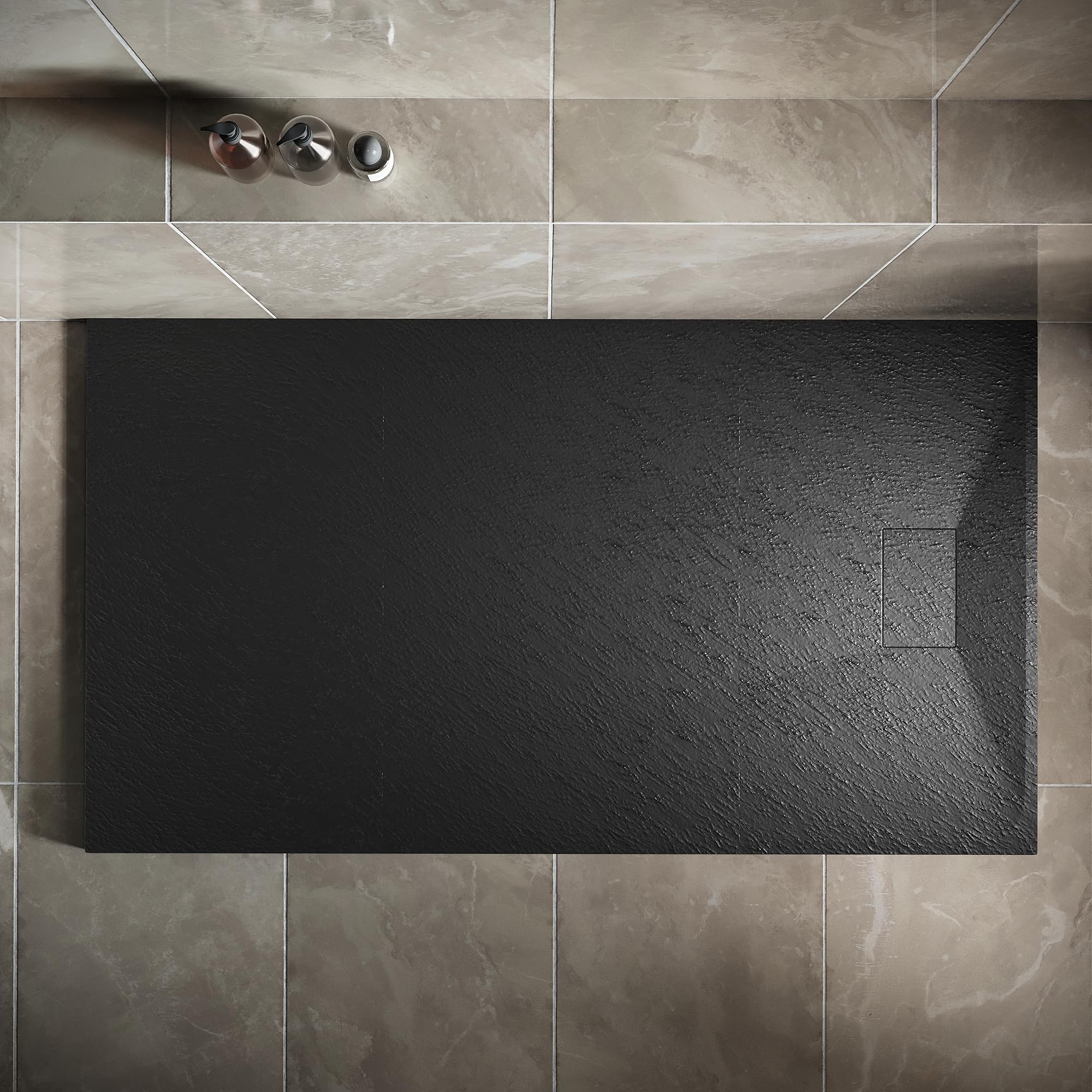 SIRHONA Piatto Doccia, 160 x 90 cm, Vassoio Doccia Antiscivolo, Rettangolo Nero, Materiale in Resina SMC, con sifone
