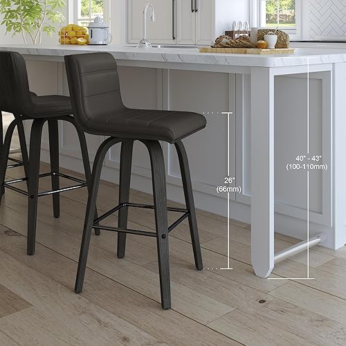 Miniatura 73 de Armen Living Vienna - Taburete giratorio de 26 pulgadas de altura de mostrador de piel sintética gris y madera de nogal Piel sintética