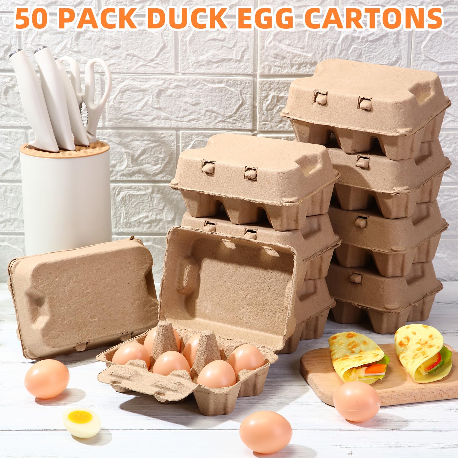 Paquete de 50 cartones de huevos de papel de pato, media docena de cartones de huevos gigantes, almacenamiento vacío extra grande para exhibición de mercado de pastos familiares 4